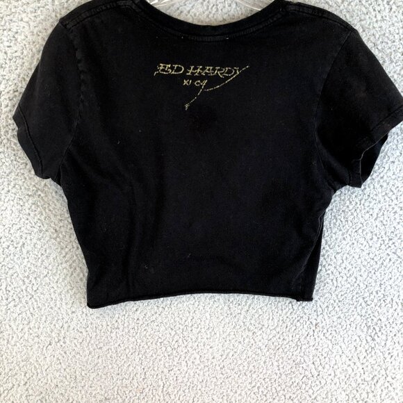 Ed Hardy Crop Top T Shirt Vintage Y2K Christian Audigier Eagle Made In USA Sz M - Picture 2 of 5